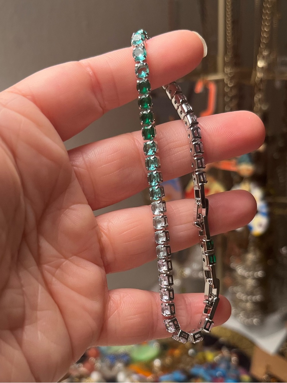 Cubic Zirconia Green Ombré Silver Tone Tennis Bracelet